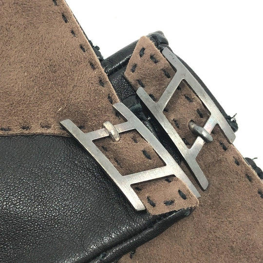 HERMES gloves leather Brown H logo Glove Women 7 Used Authentic