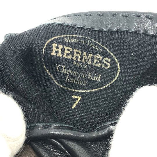 HERMES gloves leather Brown H logo Glove Women 7 Used Authentic