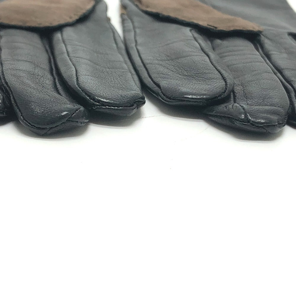 HERMES gloves leather Brown H logo Glove Women 7 Used Authentic