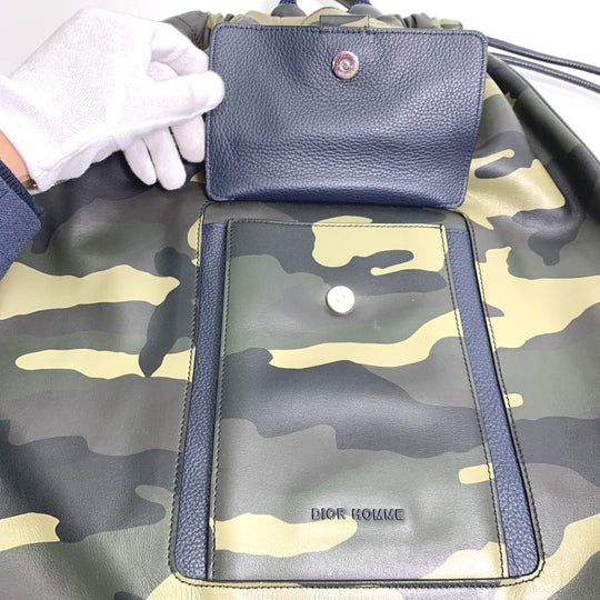 DIOR HOMME Backpack leather green Camouflage camouflage Backpack mens Used Authentic