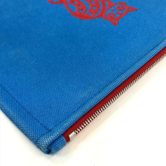 HERMES Pouch canvas Blue x red The King of Cats MITSOU Mitsu Cat Pouch Women Used Authentic