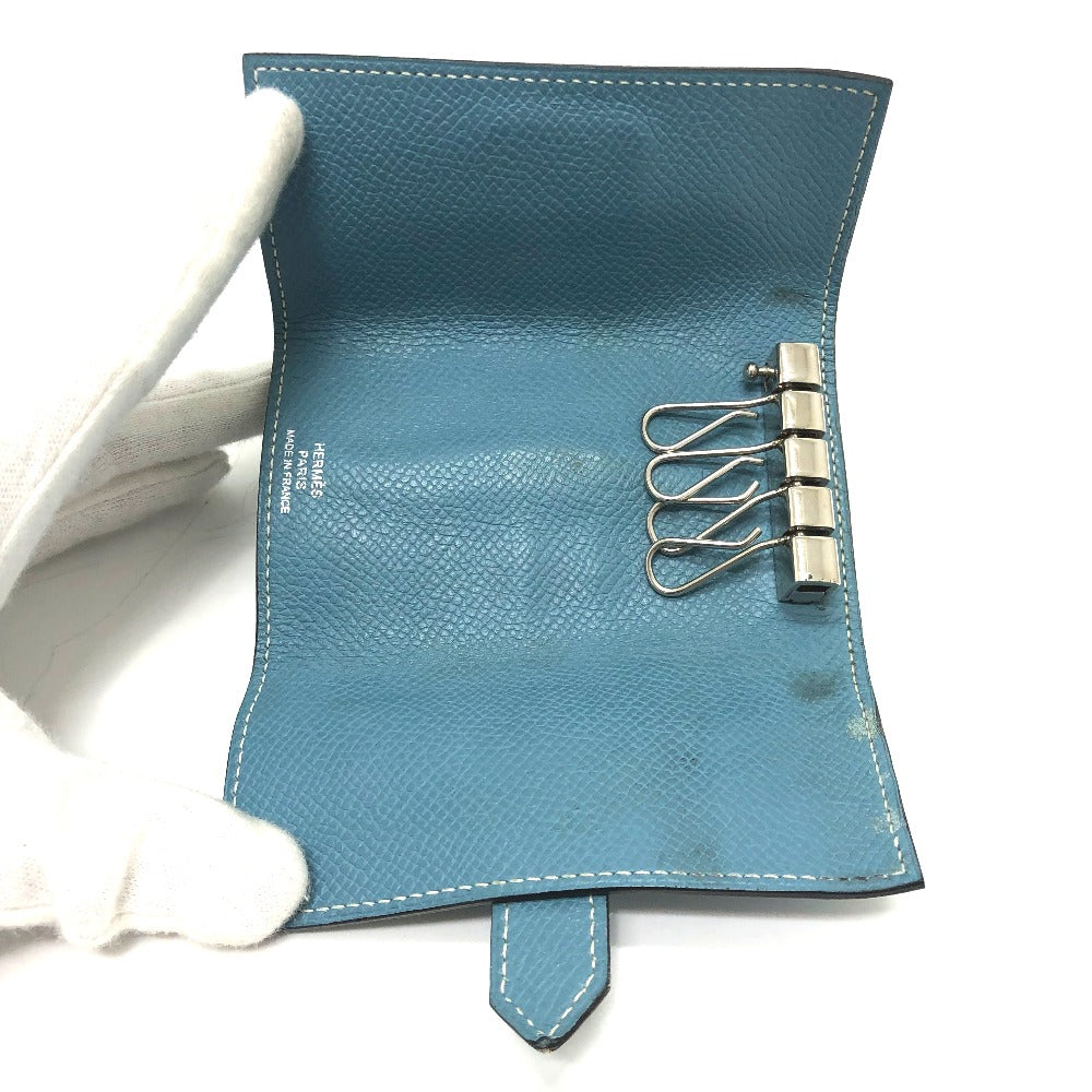 HERMES Key case Key holder  Epsom blue HMetal Bean Women Used Authentic