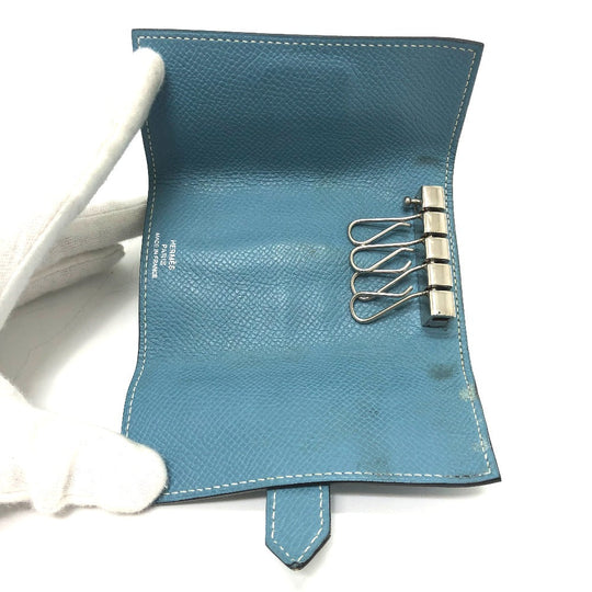HERMES Key case Key holder  Epsom blue HMetal Bean Women Used Authentic