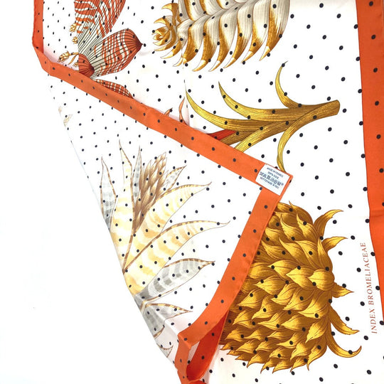 HERMES scarf silk Orange Index Bromeliaceae Bromeliad Catalog scarf Women Used Authentic