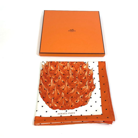 HERMES scarf silk Orange Index Bromeliaceae Bromeliad Catalog scarf Women Used Authentic