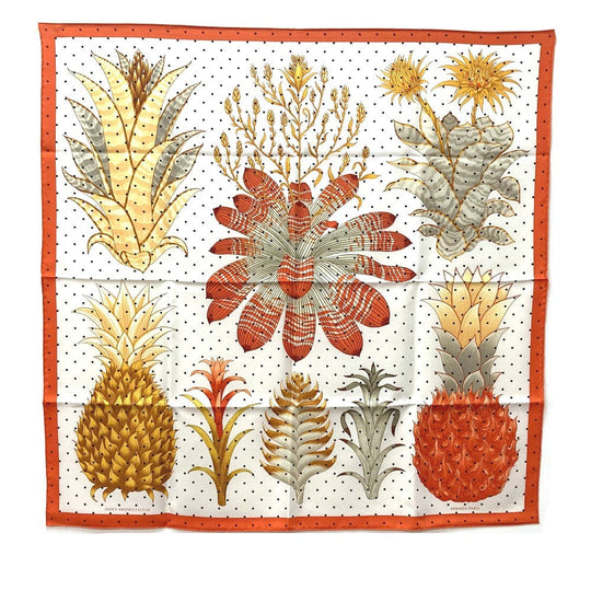 HERMES scarf silk Orange Index Bromeliaceae Bromeliad Catalog scarf Women Used Authentic