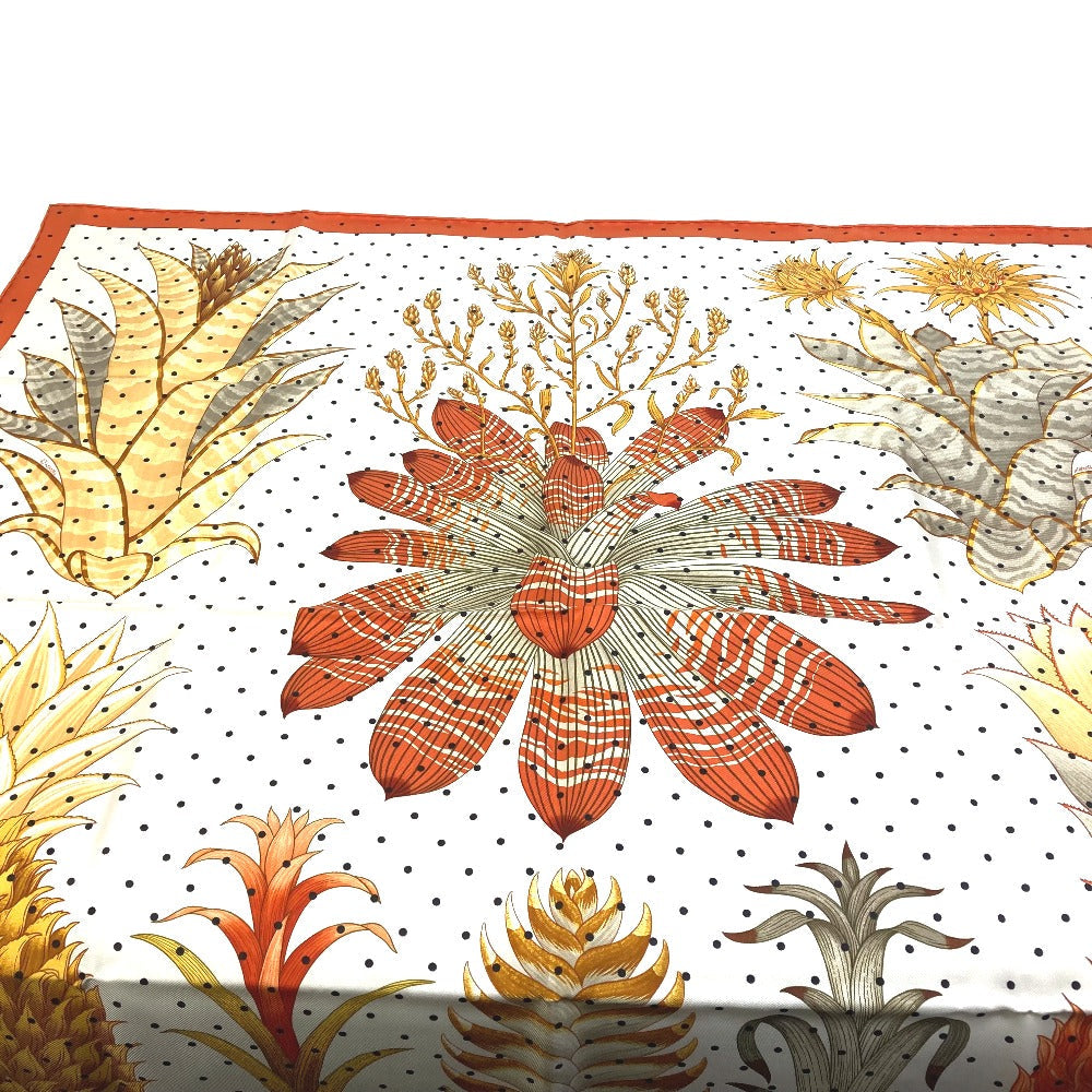 HERMES scarf silk Orange Index Bromeliaceae Bromeliad Catalog scarf Women Used Authentic
