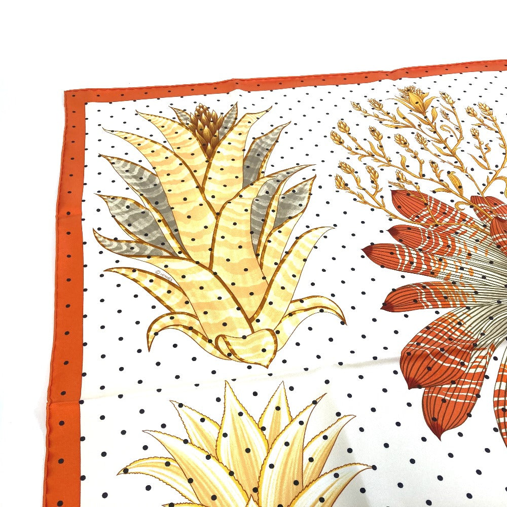 HERMES scarf silk Orange Index Bromeliaceae Bromeliad Catalog scarf Women Used Authentic