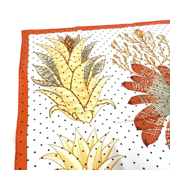 HERMES scarf silk Orange Index Bromeliaceae Bromeliad Catalog scarf Women Used Authentic