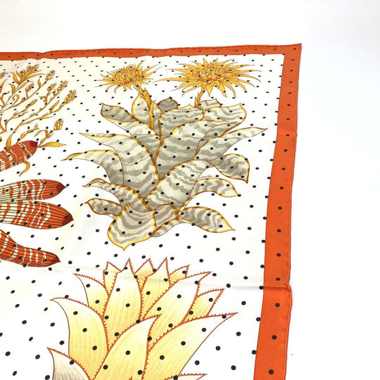 HERMES scarf silk Orange Index Bromeliaceae Bromeliad Catalog scarf Women Used Authentic