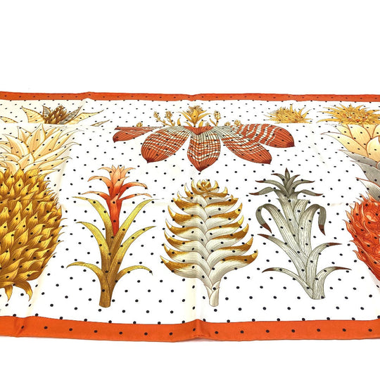 HERMES scarf silk Orange Index Bromeliaceae Bromeliad Catalog scarf Women Used Authentic