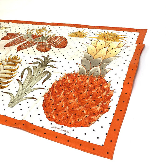 HERMES scarf silk Orange Index Bromeliaceae Bromeliad Catalog scarf Women Used Authentic