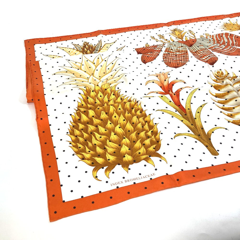HERMES scarf silk Orange Index Bromeliaceae Bromeliad Catalog scarf Women Used Authentic