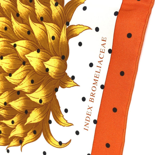 HERMES scarf silk Orange Index Bromeliaceae Bromeliad Catalog scarf Women Used Authentic