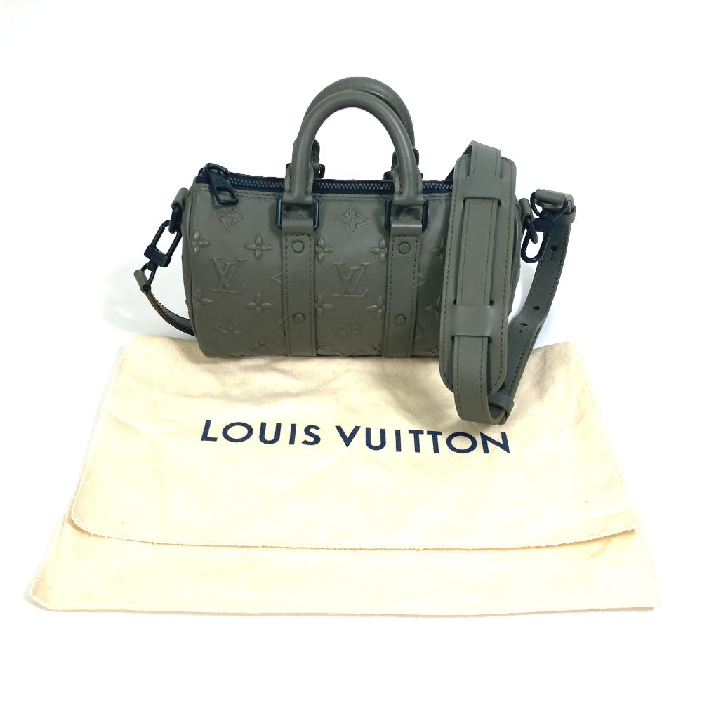 LOUIS VUITTON Handbag M57961 leather khaki monogram seal Keepall XS mens Used Authentic
