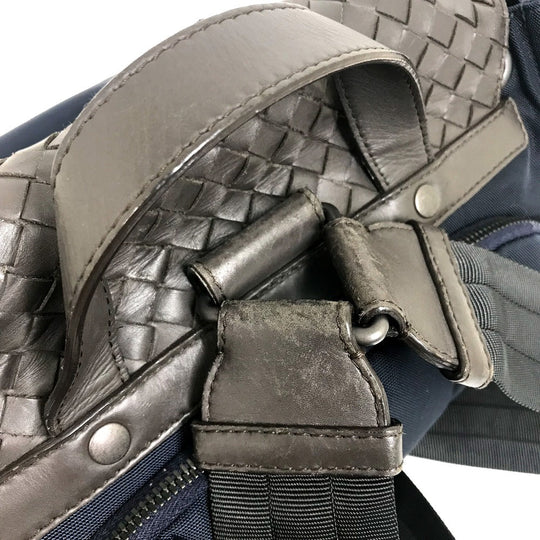 BOTTEGAVENETA Backpack 409595 Nylon / leather Navy x brown INTRECCIATO Backpack mens Used Authentic