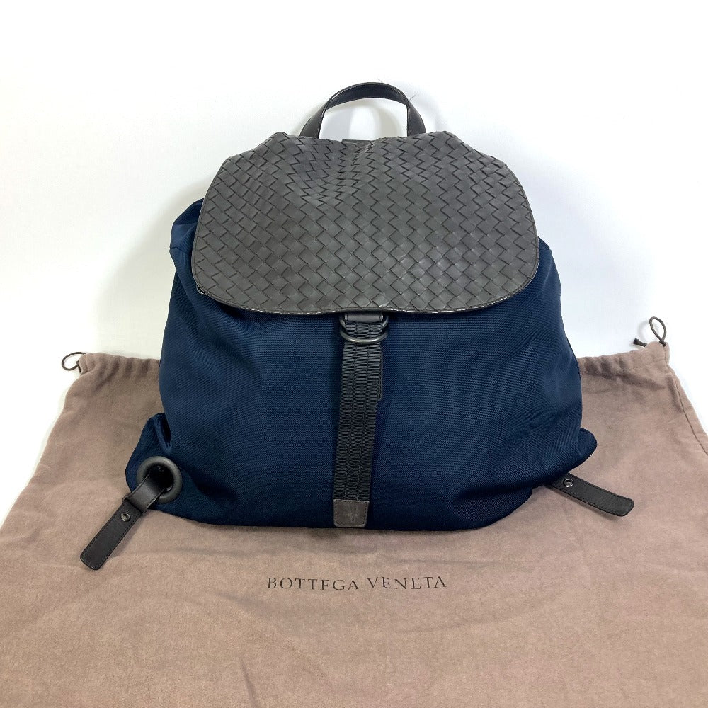 BOTTEGAVENETA Backpack 409595 Nylon / leather Navy x brown INTRECCIATO Backpack mens Used Authentic