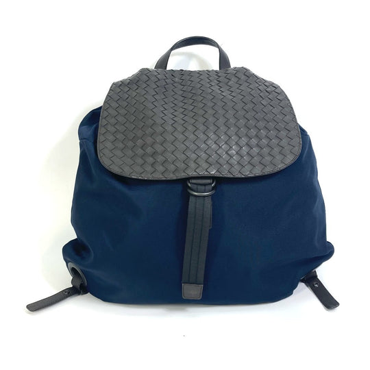 BOTTEGAVENETA Backpack 409595 Nylon / leather Navy x brown INTRECCIATO Backpack mens Used Authentic
