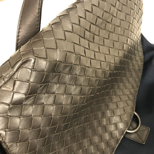 BOTTEGAVENETA Backpack 409595 Nylon / leather Navy x brown INTRECCIATO Backpack mens Used Authentic