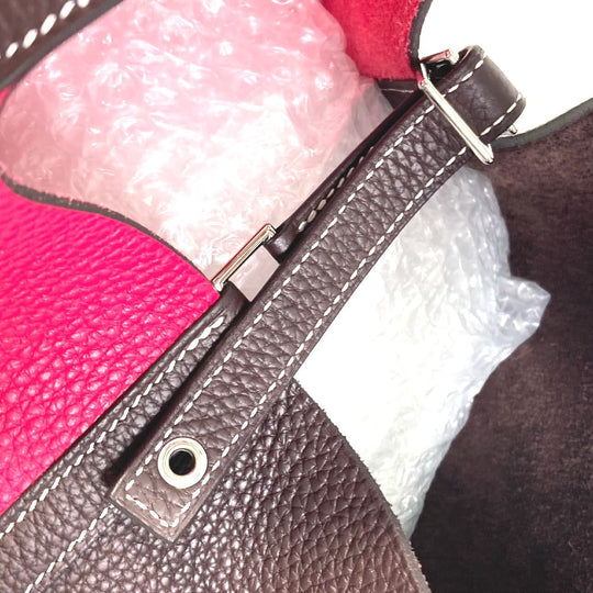 HERMES Handbag Taurillon Clemence Red / brown Picotin Lock 22 MM Kazak Tote Bag