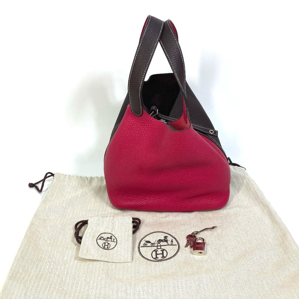 HERMES Handbag Taurillon Clemence Red / brown Picotin Lock 22 MM Kazak Tote Bag