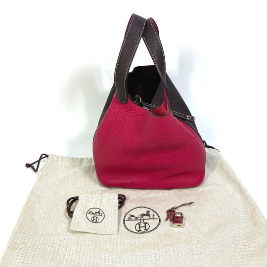 HERMES Handbag Taurillon Clemence Red / brown Picotin Lock 22 MM Kazak Tote Bag