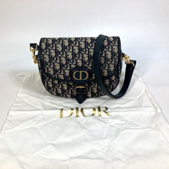 Dior Shoulder Bag M9319UTZQ Canvas / leather Navy Oblique BOBBY Women Used Authentic