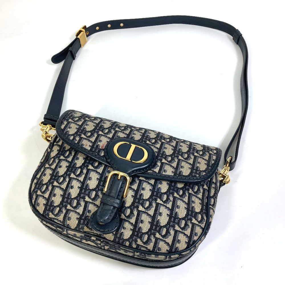 Dior Shoulder Bag M9319UTZQ Canvas / leather Navy Oblique BOBBY Women Used Authentic