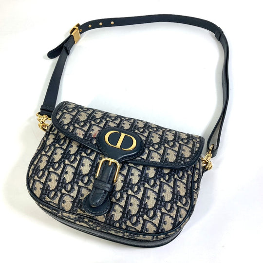 Dior Shoulder Bag M9319UTZQ Canvas / leather Navy Oblique BOBBY Women Used Authentic