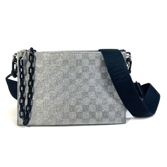 LOUIS VUITTON Shoulder Bag M59682 Leather, Taurillon Clemence Leather, Damier Glitter Leather Silver damier glitter Trio pouch NM mens Used Authentic