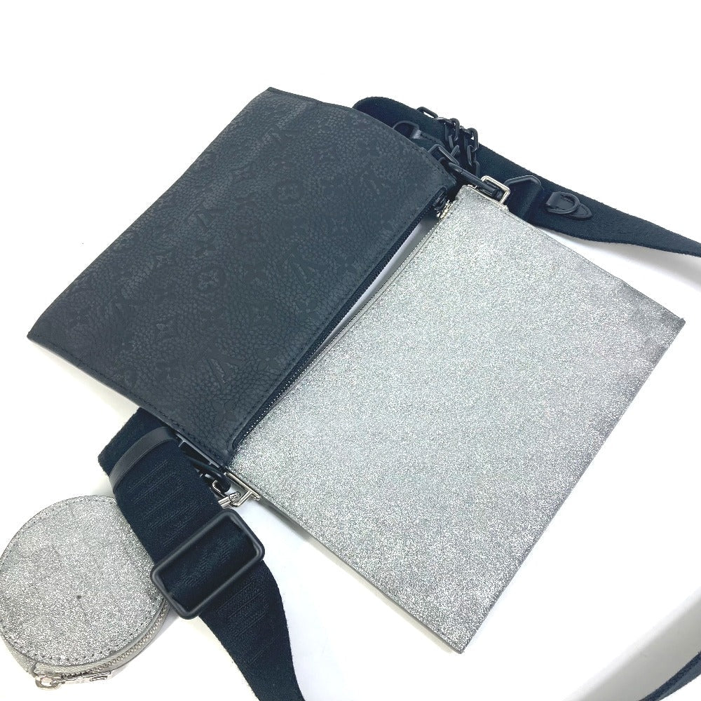 LOUIS VUITTON Shoulder Bag M59682 Leather, Taurillon Clemence Leather, Damier Glitter Leather Silver damier glitter Trio pouch NM mens Used Authentic