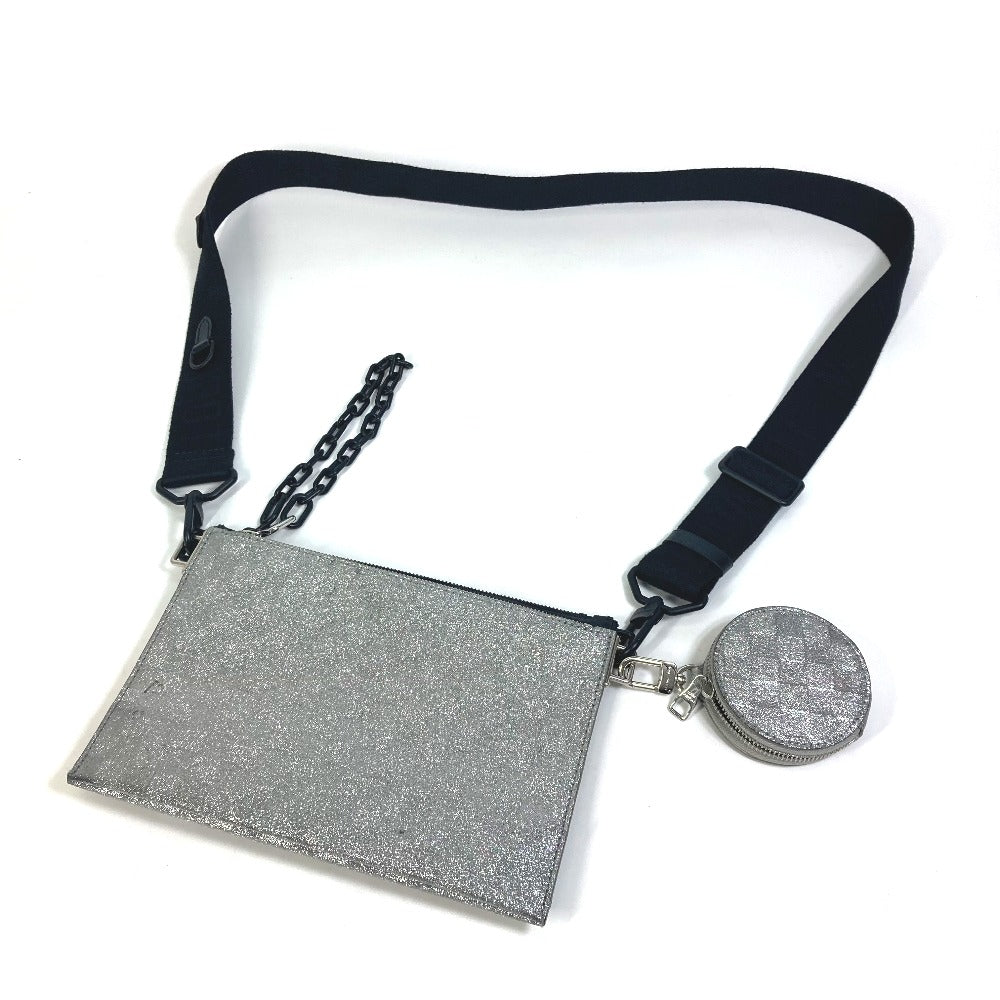 LOUIS VUITTON Shoulder Bag M59682 Leather, Taurillon Clemence Leather, Damier Glitter Leather Silver damier glitter Trio pouch NM mens Used Authentic