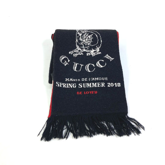 GUCCI Scarf wool black BE LOVED logo scarf
