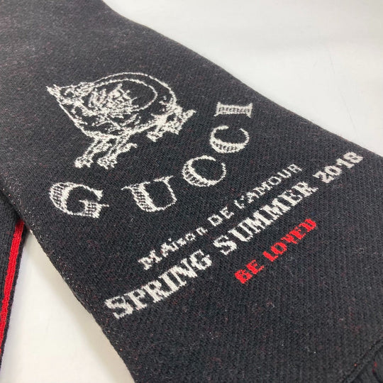 GUCCI Scarf wool black BE LOVED logo scarf