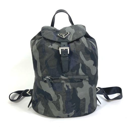 PRADA Backpack Nylon, Saffiano leather green Triangle logo camouflage camouflage saffiano
