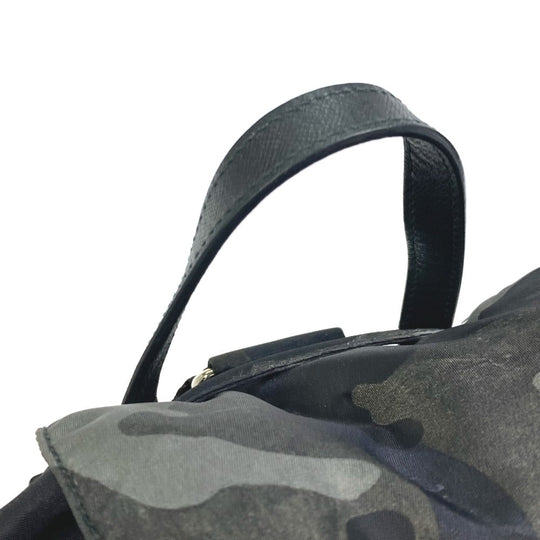 PRADA Backpack Nylon, Saffiano leather green Triangle logo camouflage camouflage saffiano