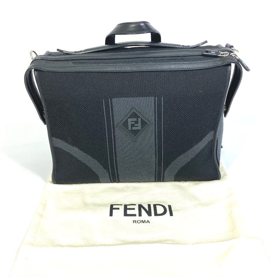 FENDI Business bag 7VA400 Canvas / leather Black Grey logo mesh bicolor