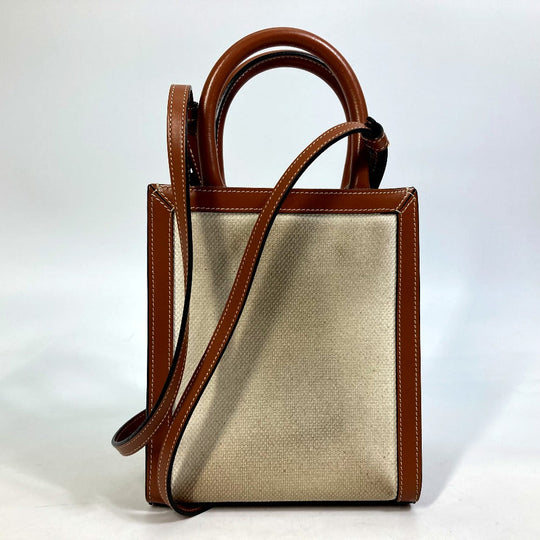 CELINE Shoulder Bag 193302DCI.02NT Canvas / leather beige Carriage Vertical hippo mini Women Used Authentic