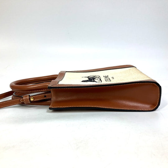 CELINE Shoulder Bag 193302DCI.02NT Canvas / leather beige Carriage Vertical hippo mini Women Used Authentic