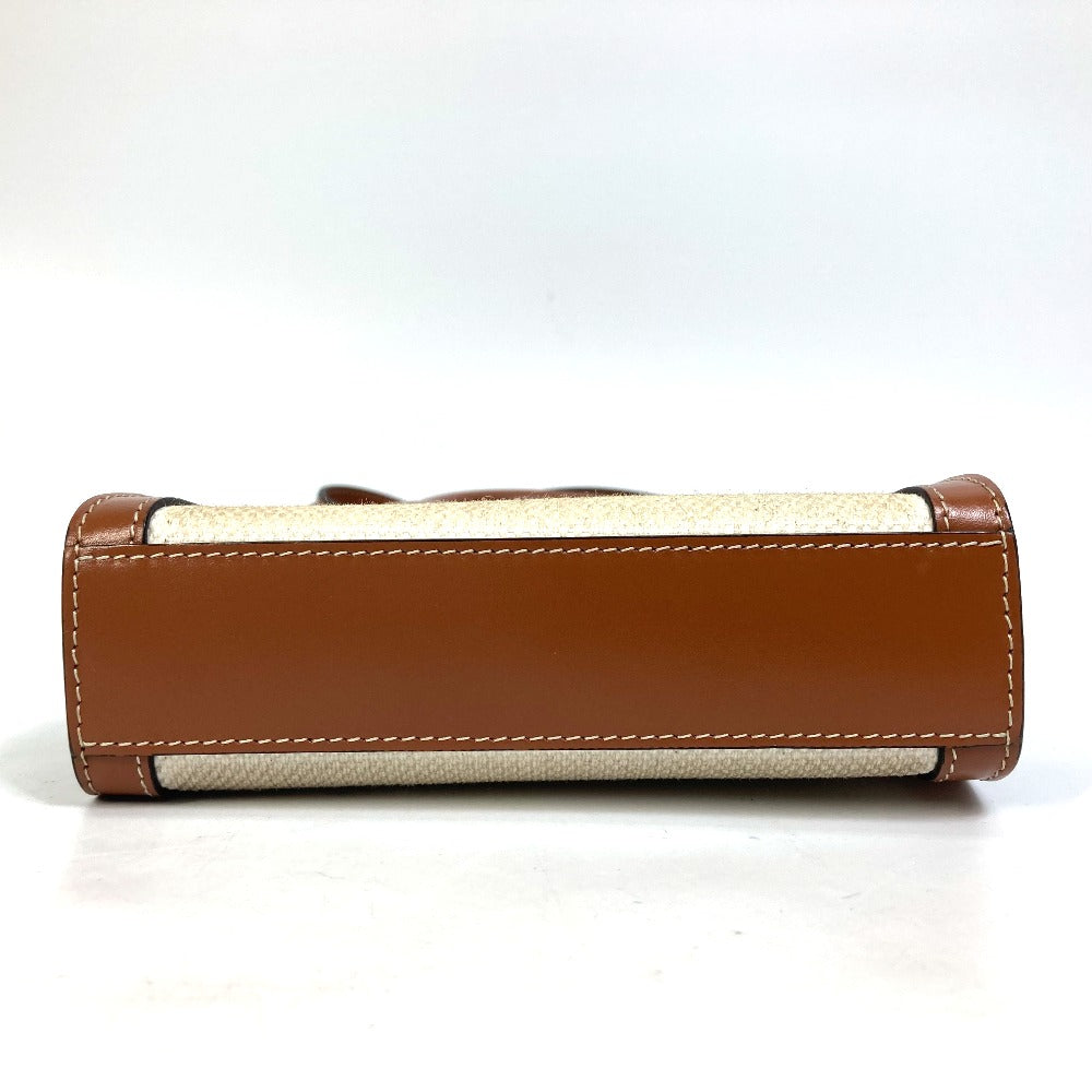 CELINE Shoulder Bag 193302DCI.02NT Canvas / leather beige Carriage Vertical hippo mini Women Used Authentic