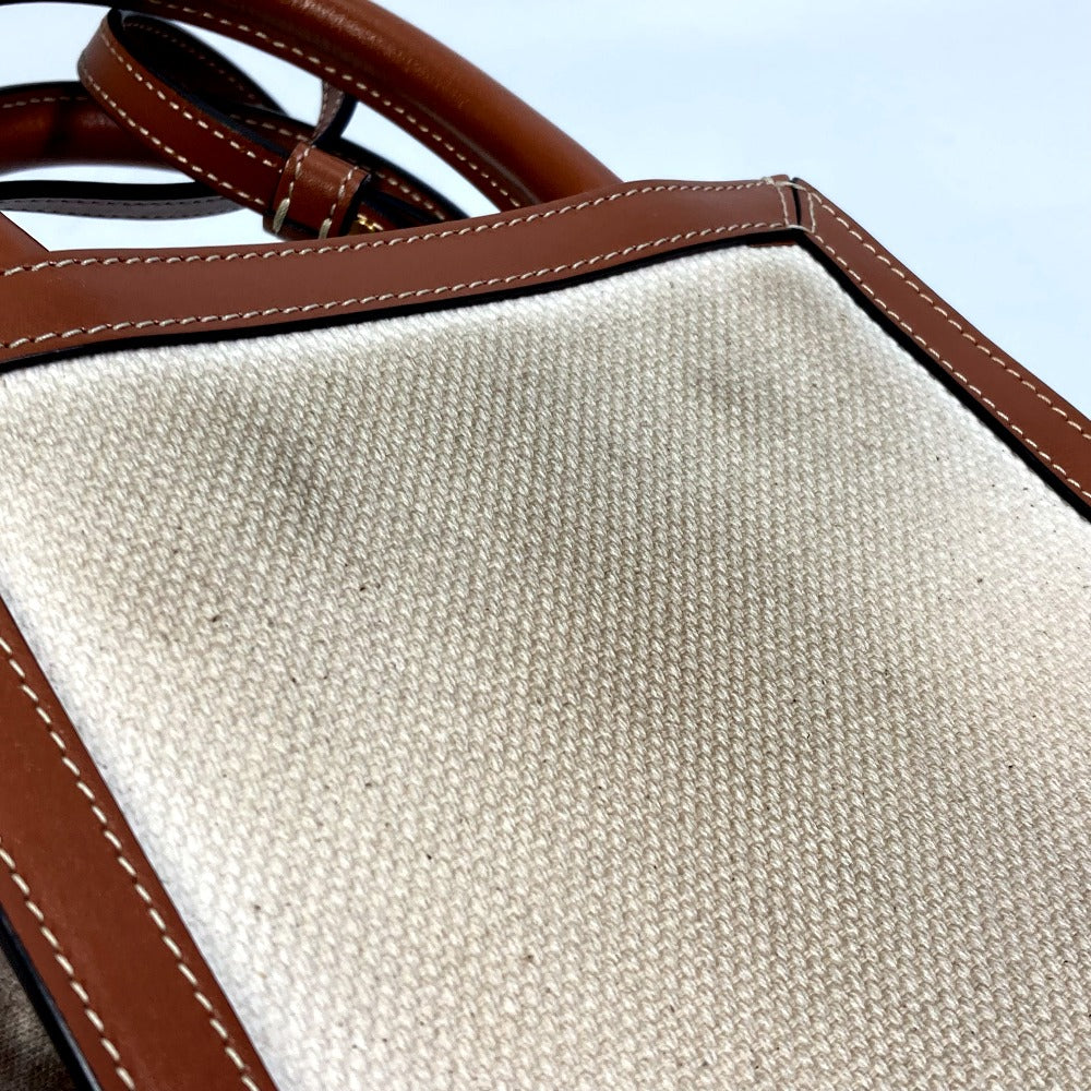 CELINE Shoulder Bag 193302DCI.02NT Canvas / leather beige Carriage Vertical hippo mini Women Used Authentic