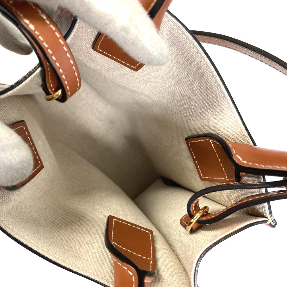 CELINE Shoulder Bag 193302DCI.02NT Canvas / leather beige Carriage Vertical hippo mini Women Used Authentic