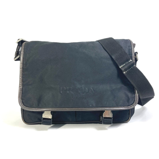 PRADA Shoulder Bag Nylon, Leather Black / brown Triangle logo Messenger bag mens Used Authentic