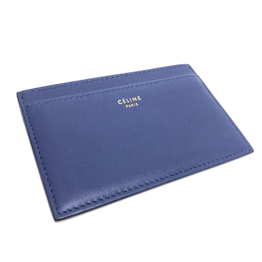 CELINE Card Case leather Blue / beige logo Pass Case Card Case