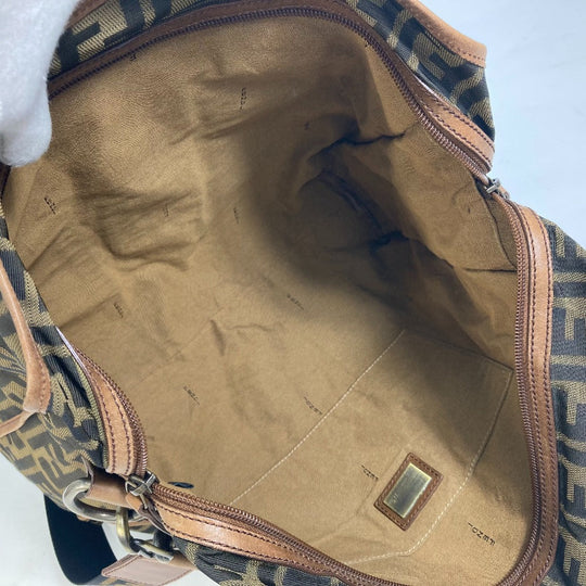 FENDI Tote Bag 7VA158 Leather / canvas Brown Zucca FF pattern Handbag 2WAY Bag Shoulder Bag Women Used Authentic