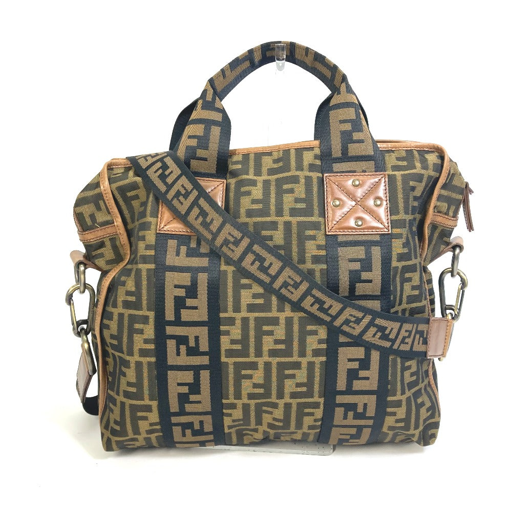 FENDI Tote Bag 7VA158 Leather / canvas Brown Zucca FF pattern Handbag 2WAY Bag Shoulder Bag Women Used Authentic
