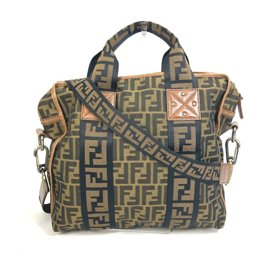 FENDI Tote Bag 7VA158 Leather / canvas Brown Zucca FF pattern Handbag 2WAY Bag Shoulder Bag Women Used Authentic