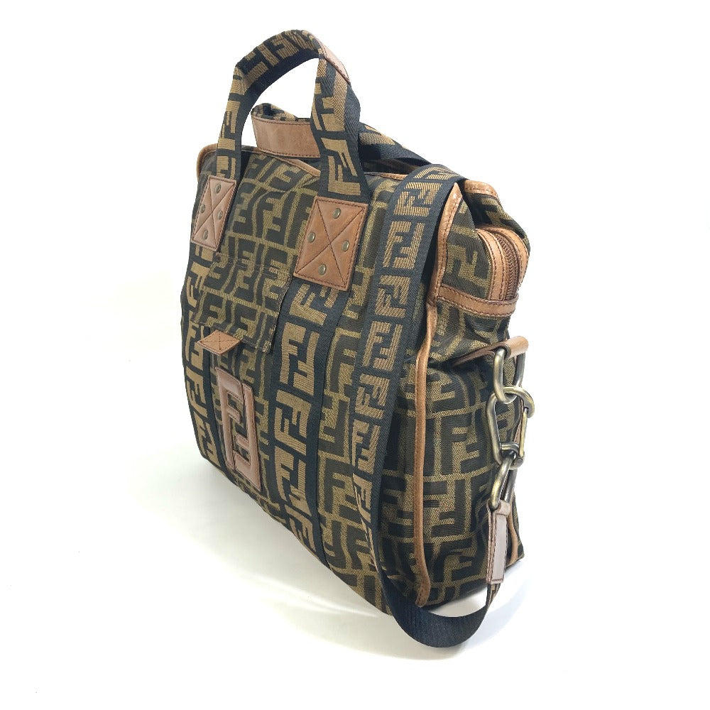 FENDI Tote Bag 7VA158 Leather / canvas Brown Zucca FF pattern Handbag 2WAY Bag Shoulder Bag Women Used Authentic