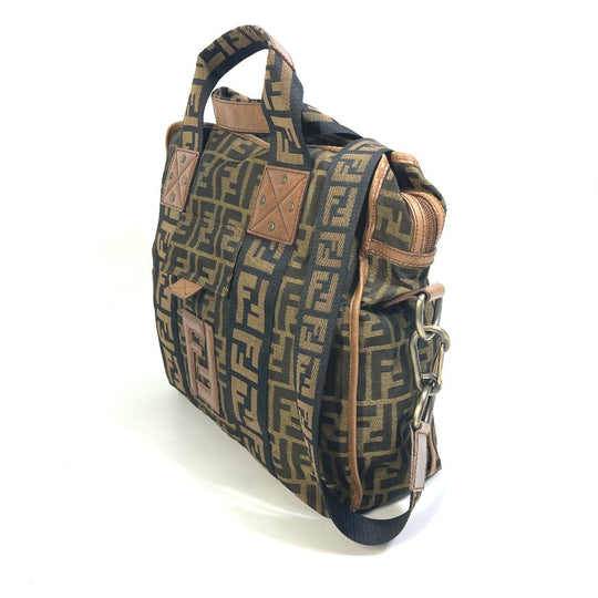 FENDI Tote Bag 7VA158 Leather / canvas Brown Zucca FF pattern Handbag 2WAY Bag Shoulder Bag Women Used Authentic