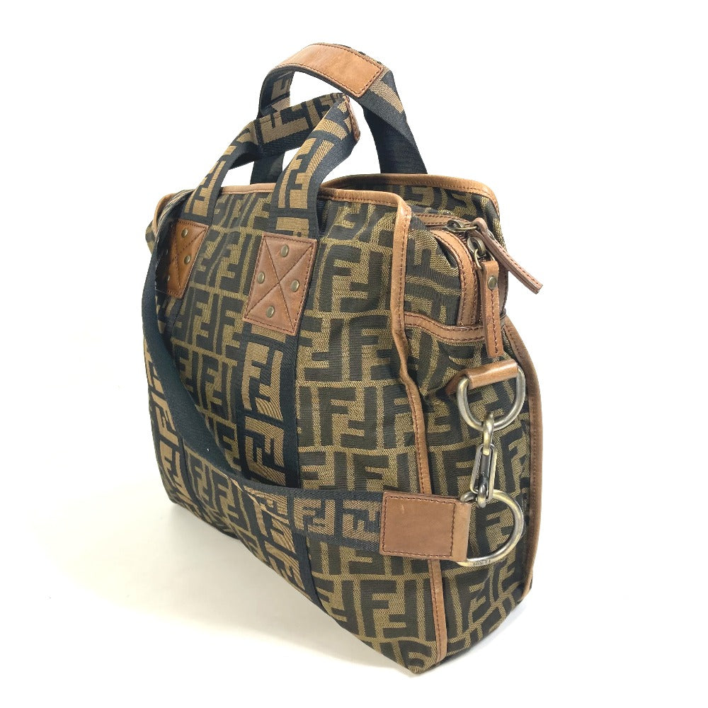 FENDI Tote Bag 7VA158 Leather / canvas Brown Zucca FF pattern Handbag 2WAY Bag Shoulder Bag Women Used Authentic